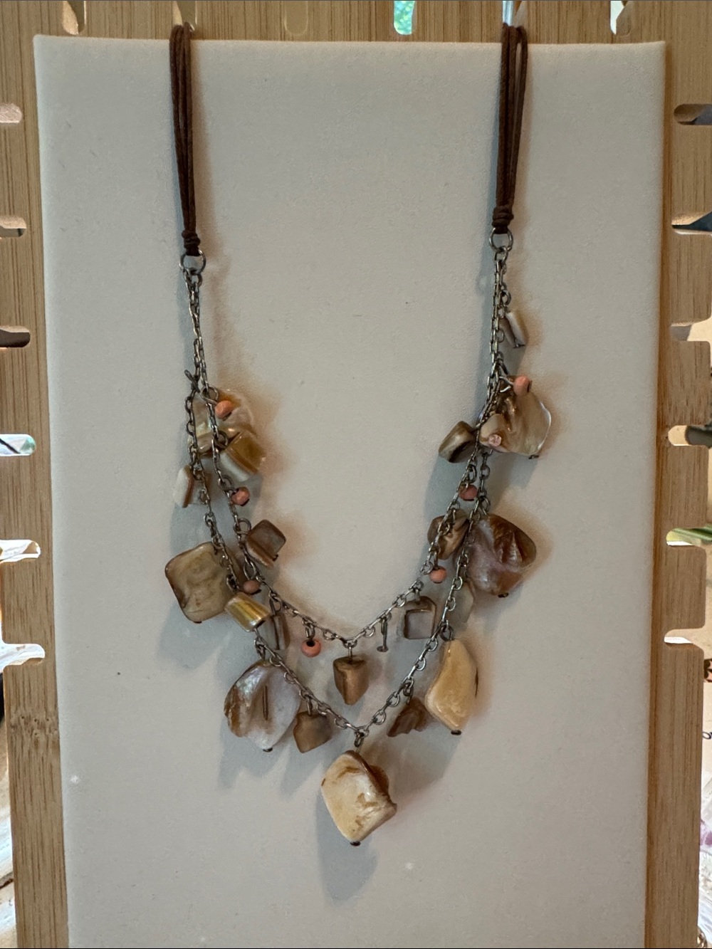 8.5” Natural Brown Shell Charm Layered Necklace